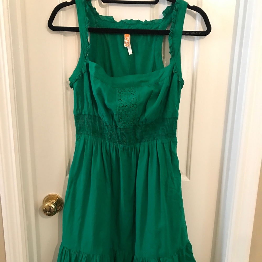 Anthropologie Maeve green sleeveless ruffle dress